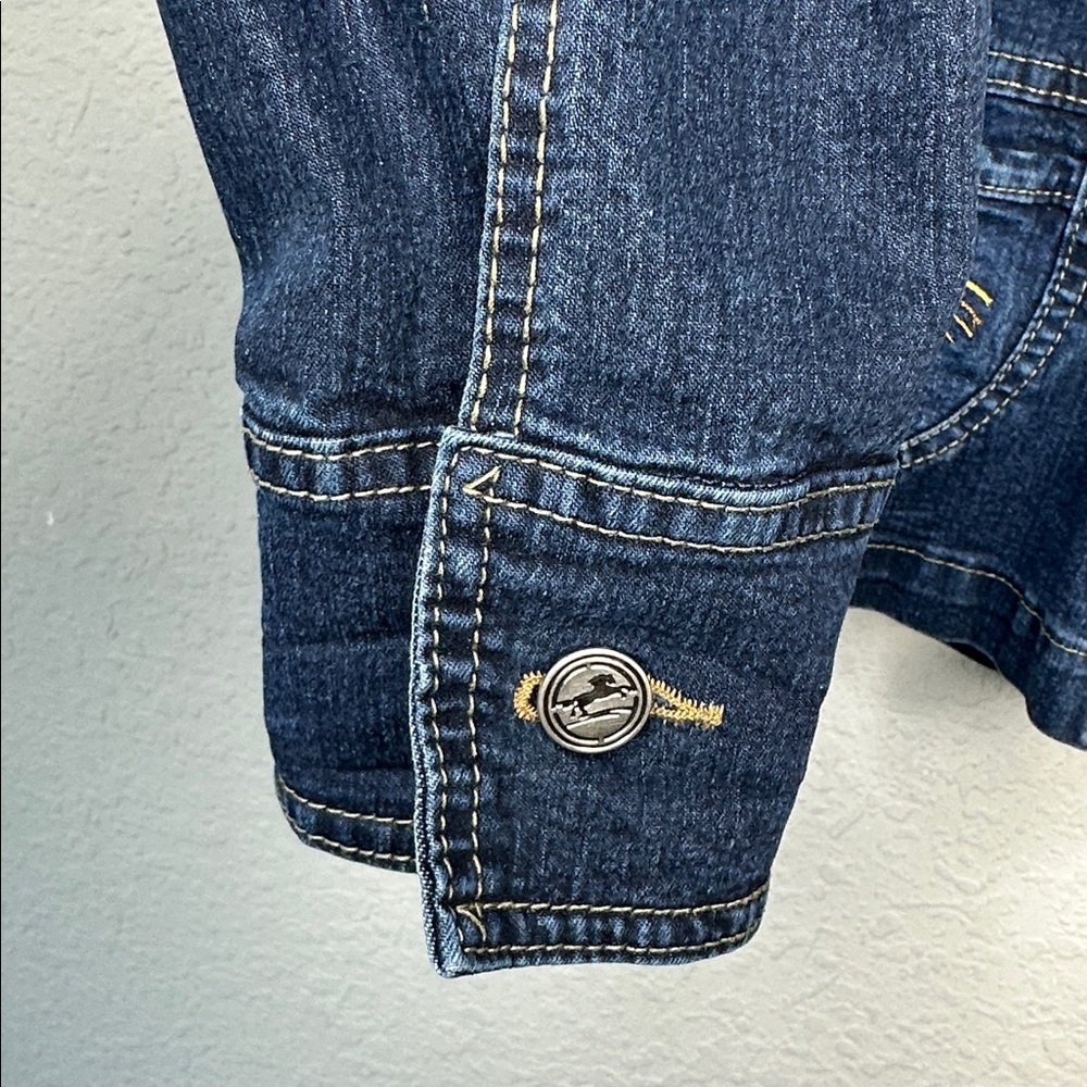 Vintage Valentino‎ Blue Denim 3 Button Blazer Style Embroidered Jean Jacket L - Picture 6 of 10